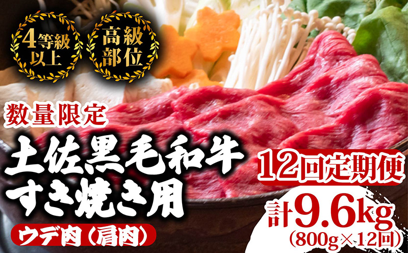 【定期12回】土佐黒毛和牛ウデ肉すき焼き用 計9.6kg【800g×12ヶ月連続お届け】 3Jコース