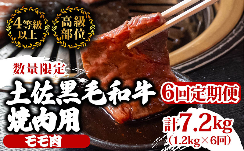 【定期6回】土佐黒毛和牛モモ肉焼肉用 計7.2kg【1.2kg×6ヶ月連続お届け】