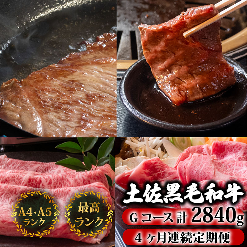 【4回定期】土佐黒毛和牛 食べ比べ 2840g 【計2.8kg以上】