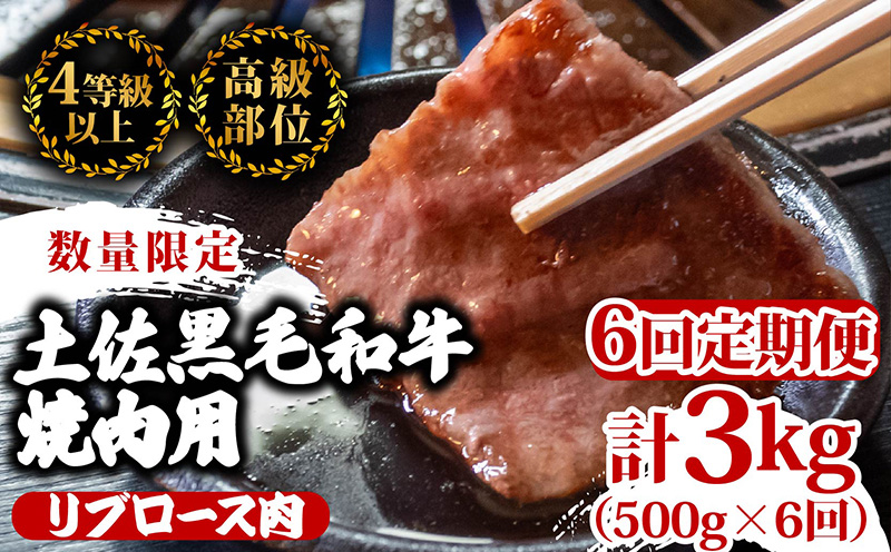 【定期6回】土佐 黒毛 和牛 焼肉用 計3kg【500g×6ヶ月連続お届け】