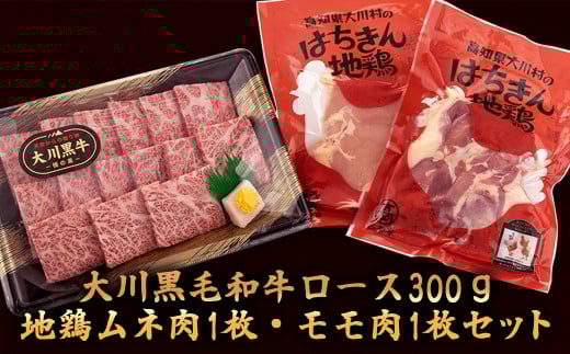【ふるさと納税】 国産 黒毛和牛 「 大川黒毛和牛 」ロース 地鶏 胸肉 もも肉 の セット 肉 牛肉 国産 黒毛 和牛ロース 300g 鶏肉 もも むね お得 パック 詰め合わせ 土佐はちきん地鶏 希少 ブランド鶏 土佐はちきん地鶏 高知県 須崎市 ふるさと納税牛肉 me060