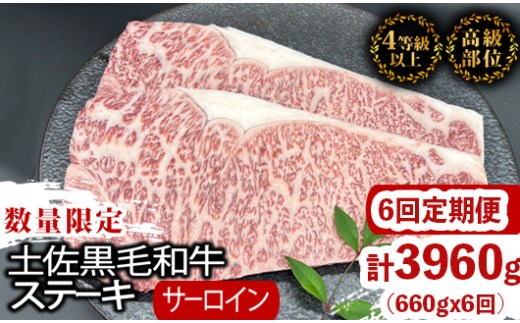 【定期6回】土佐黒毛和牛サーロインステーキ 計3.96kg【660g×6ヶ月連続お届け】 2Wコース