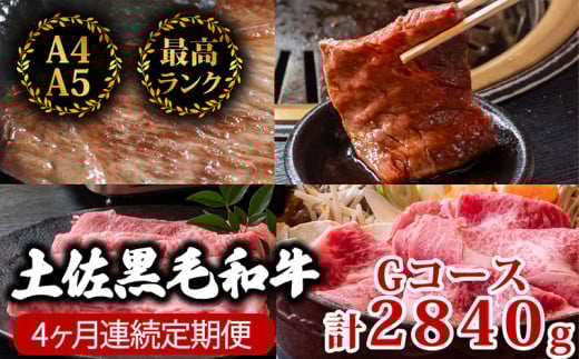【4回定期】土佐黒毛和牛 食べ比べ 2840g 【計2.8kg以上】
