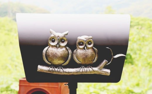 郵便 ポスト 鉄製 アイアンポスト ふくろう 福を贈ろう  切り株台付き  ハンドメイド 受注生産 オーダーメイド 新築祝い お祝い 贈り物  ON010