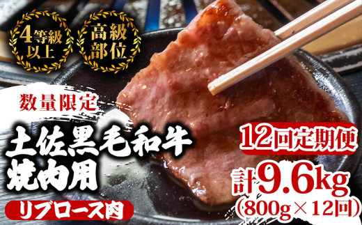 【定期12回】土佐 黒毛 和牛 焼肉用 計9.6kg【800g×12ヶ月連続お届け】