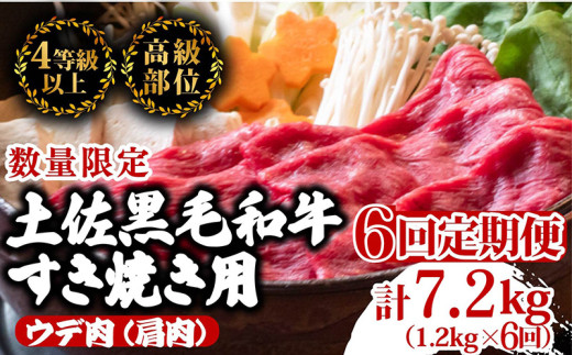 【定期6回】土佐黒毛和牛ウデ肉しゃぶしゃぶ用 計7.2kg【1.2kg×6ヶ月連続お届け】 3Eコース