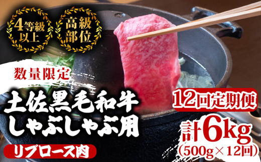 【定期12回】土佐 黒毛 和牛 しゃぶしゃぶ用 計6kg【500g×12ヶ月連続お届け】3Zコース