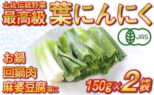 葉 ニンニク 150g×2袋 冷凍 有機栽培 有機野菜 無農薬 健康食品 有機JAS認定 高知県産 須崎市