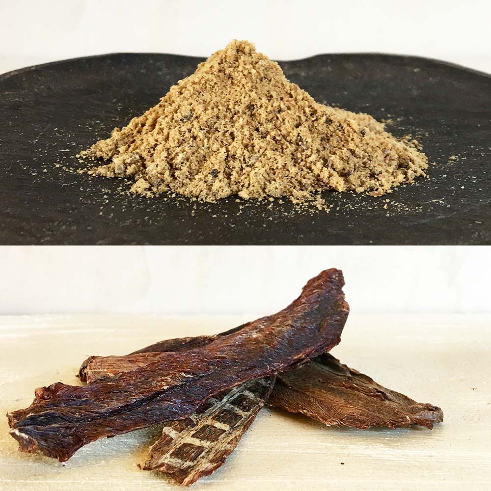 【12回定期便】無添加ドッグフードセット：イノシカふりかけ1P＆しかにくジャーキー2P 高品質 鹿肉 猪肉 ペットフード ジビエ 愛犬 イヌ用 ドライフード トッピング 国産【J00172】