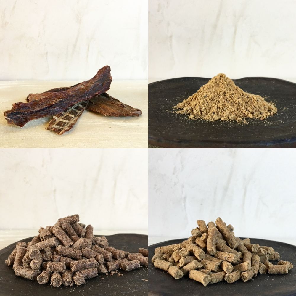 しかにく＆ししにくの無添加ドッグフード４種セット：ジャーキー１種・ペレット２種・ふりかけ１種（各１パック）鹿肉 猪肉 ペットフード ジビエ 愛犬 イヌ用 ドライフード 国産【R00422】