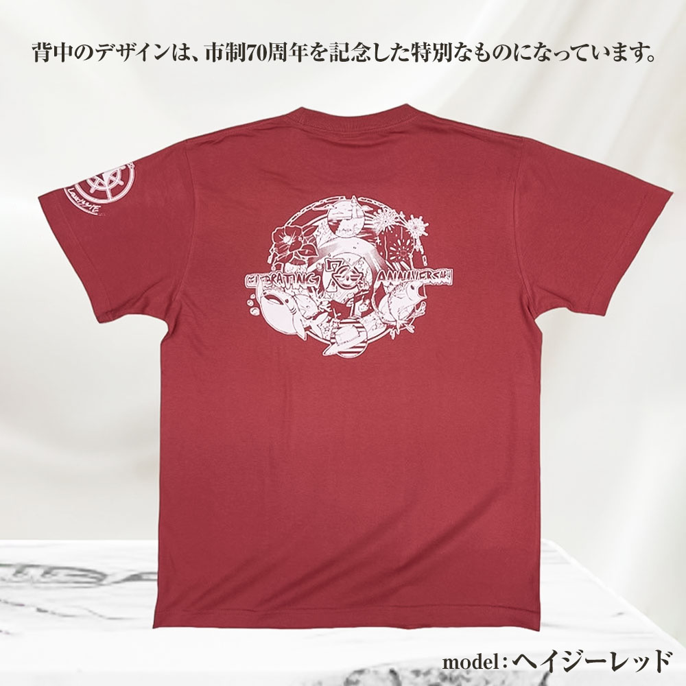 市制70周年記念デザインTシャツ（ヘイジーレッド・綿100％）男女兼用サイズ サバT 半袖 トップス スポーツ用品 2024年 デザイン サバT【R01052】 インディゴ SS・S・M・L・LL