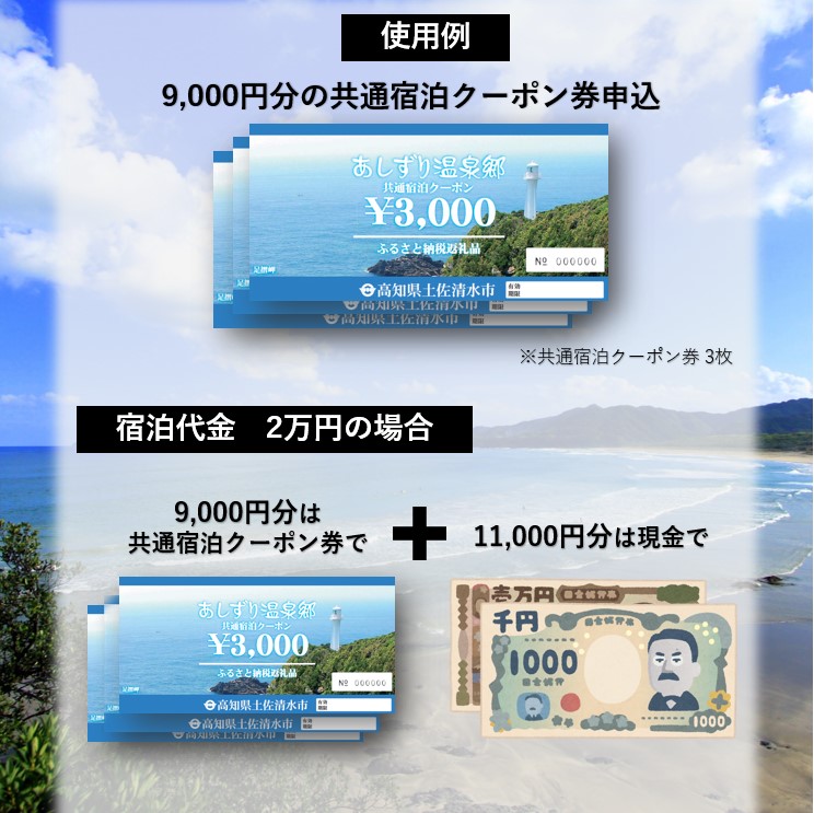 あしずり温泉郷 共通宿泊クーポン券 9,000円分 あしずり温泉郷 旅行券 トラベル ペア 家族 温泉 ホテル 観光 旅行 国内旅行 宿泊 宿泊施設 自然 旅館 高知県 土佐清水市【R01315】
