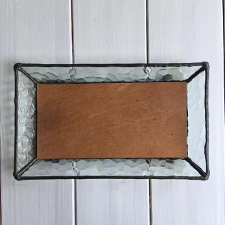 ステンドグラスのトレーD（鹿革のシート付）小物入れ アクセサリートレー トレイ レザー シカ革 革小物 ディスプレイインテリア 卓上 おしゃれ 雑貨 グラス ガラス【R00666】