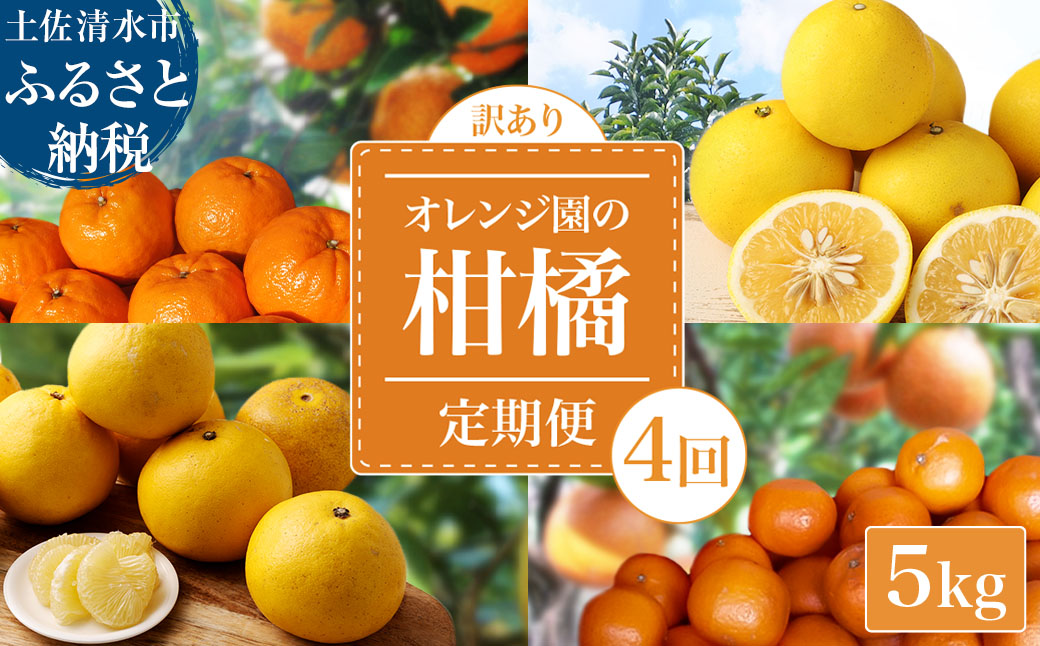 【令和８年発送】＜ 訳あり＞ オレンジ園の柑橘4種（ぽんかん・文旦・タンカン・小夏）各5kg 4回定期便 ポンカン ぶんたん 果物 蜜柑 みかん ミカン 柑橘 フルーツ デザート 常温 配送【J00100】