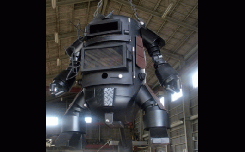 ロボット型薪ストーブ（サムライ）災害備蓄 防災グッズ ストーブ 薪 暖炉 暖房器具 オブジェ 置物 インテリア ピザオーブン 灰かき付き ユニーク オリジナル 存在感 ガラス 手作り【R00759】