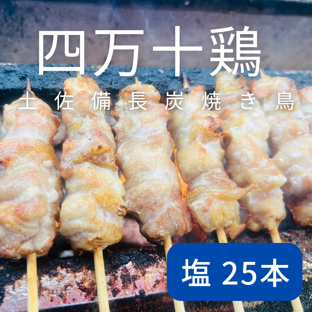 土佐備長炭焼き 四万十鶏の焼き鳥 25本 塩 もも肉 冷凍 惣菜 調理済み【R01442】