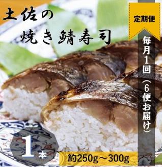 [定期便]土佐の焼きサバ寿司(1本×6回発送)7切れ 総量約250g〜300g 特選鯖寿司 惣菜 おかず[J00008]