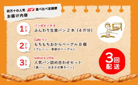 【3回定期便】ふんわり・もっちり美味しい！四万十の人気パン食べ比べ定期便［第2弾］R6-376