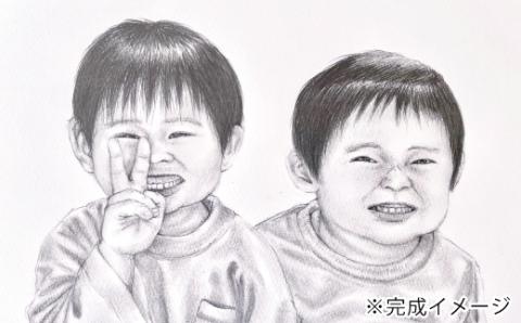 オーダーメイド手描き似顔絵・額縁付き（モノクロ・2名分）R5-290-2