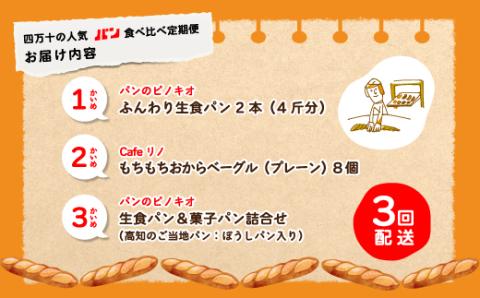 【3回定期便】ふんわり・もっちり美味しい！四万十の人気パン食べ比べ定期便 R6-320