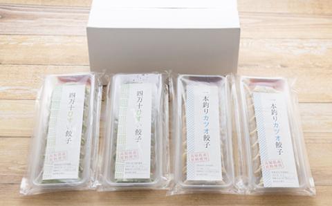 家(うち)に来る“高知” ジューシーな具をぎっしり詰めた手づくり!!　四万十ひすい餃子・一本釣りかつお餃子（8ヶ×2パック×2種）　タレ付き　にんにく不使用！R5-013