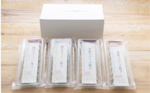 【3回定期便】家(うち)に来る“高知” ジューシーな具をぎっしり詰めた手づくり!!　四万十ひすい餃子・一本釣りかつお餃子（8ヶ×4パック×2種）・たれ付き　にんにく不使用！R6-1027