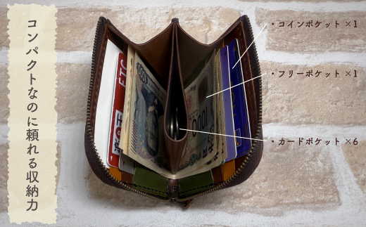 手縫いの本革「L字ファスナー ミニ財布」【カラー：ダークブラウン】上質 職人 手作り レザー 革 牛革 革製品 財布 ミニウォレット 二つ折り財布 シンプル おしゃれ ギフト プレゼント 贈り物 高知県 四万十市 四万十 しまんと ダークブラウン