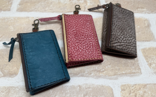 手縫いの本革「オリジナル キーケース ＆ ミニ財布」【カラー：ダークブラウン】上質 職人 手作り レザー 革 牛革 革製品 財布 小銭入れ 鍵 キー シンプル おしゃれ ギフト プレゼント 贈り物 高知県 四万十市 四万十 しまんと ダークブラウン