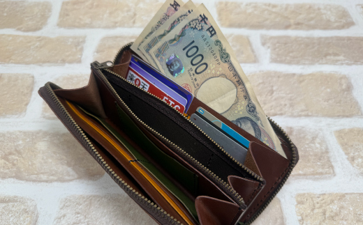 手縫いの本革「ラウンドファスナー 長財布」【カラー：ダークブラウン】上質 職人 手作り レザー 革 牛革 革製品 財布 さいふ ロングウォレット シンプル おしゃれ ギフト プレゼント 贈り物 高知県 四万十市 四万十 しまんと ダークブラウン