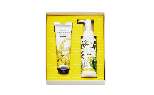 【 ミアミモザ 】【 ギフト箱入 】 ミアミモザ ハンドクリーム ＆ ハンドクリーンジェル 各1本 化粧箱 ギフト箱 ミモザ が ふんわり 柔らかく香る ギフト プレゼント 贈答 美容 コスメ 高知県 高知 四万十市 四万十 しまんと