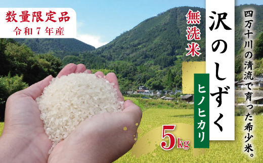 【5kg】令和7年産 米 ヒノヒカリ 無洗米 精米 白米 沢のしずく 5kg×1袋 2025年 四万十市産 国産 ひのひかり おこめ こめ コメ ご飯 ごはん おいしい ふっくら もちもち 高知県 高知 四万十市 四万十 しまんと お取り寄せ 5kg×1袋