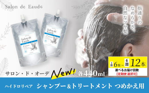 3回 定期便 サロン・ド・オーデ ハイドロリペア シャンプー ＆ トリートメント つめかえ用 各 440ml 2本 セット 合計 6本 ダメージ補修 ボトル 液体 アロインス製薬 美容 美容品 化粧品 日用品 高知 高知県 四万十 四万十市 しまんと 3回配送（合計6個）