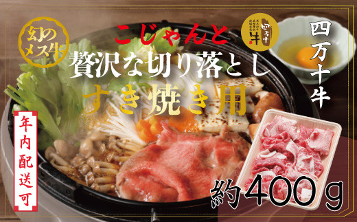 【年内配送】幻のメス牛 四万十牛 こじゃんと贅沢な 切り落とし すき焼き 400g 国産 高知 しまんと 四万十 牧場直売 肉 牛肉 黒毛和牛 ごちそう 宴会 冷凍 ロース ローススライス バラ しゃぶしゃぶ 鍋 ご褒美 ビーフ 25-529N