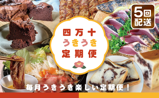 四万十 うきうき定期便5万円コース 定期便 四万十市 高知 高知県 しまんと 鰹 かつお かつおのたたき 月替わり 牛肉 黒毛和牛 四万十牛 豚肉 ハラミ パン 食パン あんこ 魚介 肉 ケーキ ガトーショコラ 冷凍