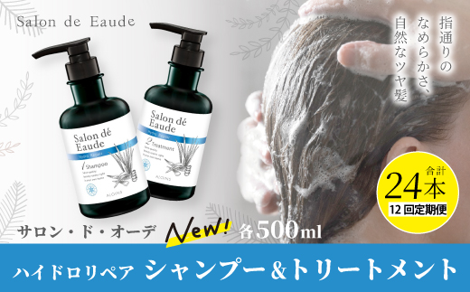 12回 定期便 サロン・ド・オーデ ハイドロリペア シャンプー ＆ トリートメント 各 500ml 2本 セット 合計 24本 ダメージ補修 ボトル 液体 アロインス製薬 美容 美容品 化粧品 日用品 消耗品 高知 高知県 四万十 四万十市 しまんと 12回配送（合計24本）