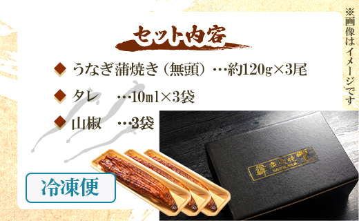 うなぎ蒲焼き 3尾(合計約360g)(無頭) - 送料無料 鰻 ウナギ 魚介 晩ご飯 夕飯 おかず おつまみ スタミナ 敬老の日 ギフト 贈答 贈り物 丑の日 うなぎ屋きた本 高知県 香南市 冷凍 un-0015