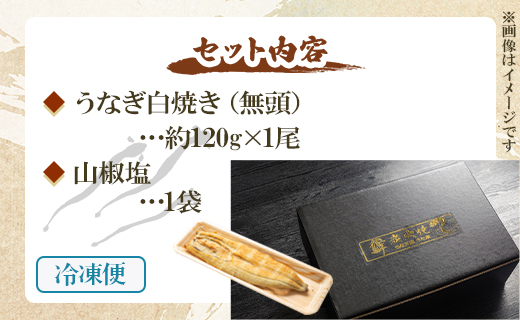 うなぎ白焼き 1尾(約120g)(無頭) - 送料無料 鰻 ウナギ 魚介 山椒塩 惣菜 おかず のし ギフト 贈答 贈り物 プレゼント 丑の日 国産 うなぎ屋きた本 高知県 香南市 冷凍 un-0016