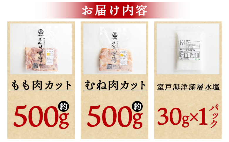 土佐はちきん地鶏 もも肉・むね肉 合計1kgセット 室戸海洋深層水塩付 ad-0005