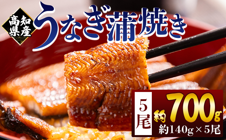 高知県産蒲焼きうなぎ 約140ｇ 5尾 計約700ｇ fb-0147 5尾 約140g