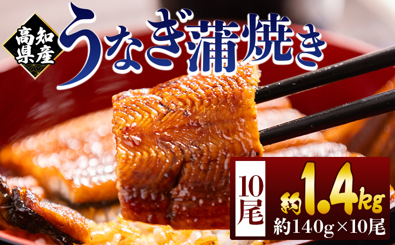 高知県産蒲焼きうなぎ 約140ｇ 10尾 計約1400ｇ fb-0150 10尾 約140g