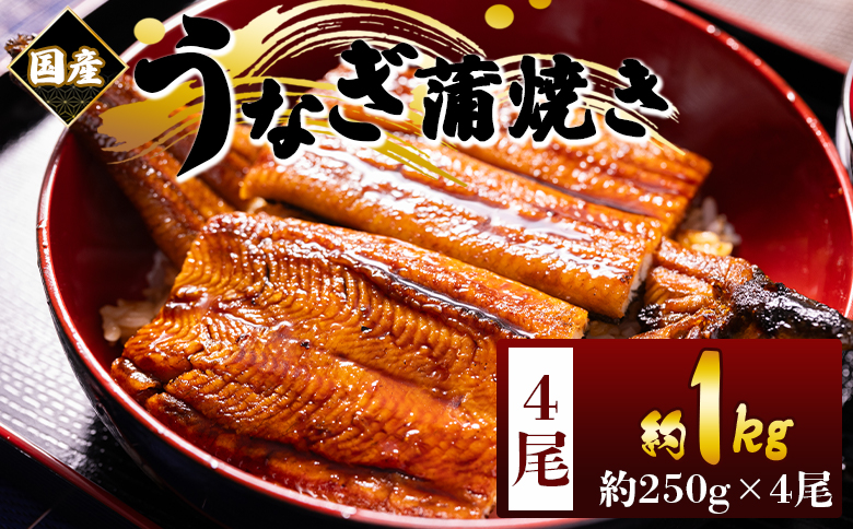 国産蒲焼きうなぎ 250ｇ 4尾 計1000ｇ fb-0169 4尾 約250g