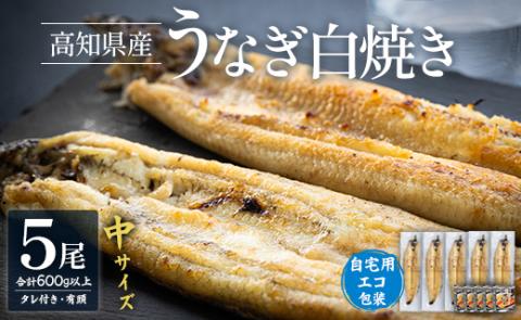 吉川水産 高知県産うなぎの白焼 中サイズ(120～140g)×5尾 タレ付き 自宅用エコ包装 yw-0047