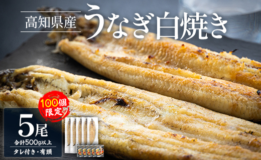 【限定100個】高知県産うなぎの白焼き 100ｇ～120ｇ×5尾 yw-0085 5尾 100～120g