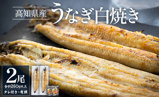 高知県産うなぎの白焼き 130～150g×2尾 エコ包装 国産 うなぎ 白焼き 鰻 冷凍 高知 yw-0108