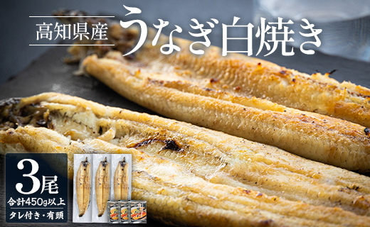 うなぎ白焼き 高知県産うなぎの白焼き 150～180ｇ×3尾 - エコ包装 国産 うなぎ 白焼き 鰻 冷凍 高知 yw-0115 3尾 150～180g