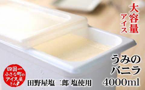 【四国一小さなまちのアイス屋さん】≪松崎冷菓≫大容量アイス 4000ml ★うみのバニラ★