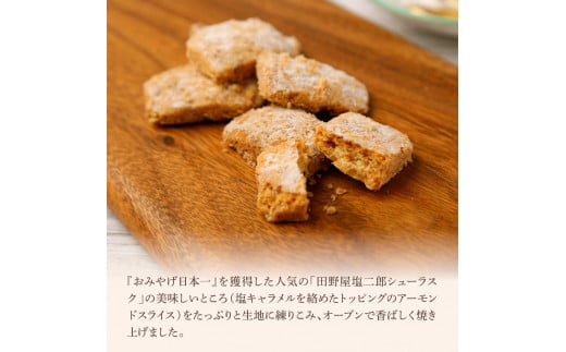 ★田野屋塩二郎完全天日塩★シューラスク(10枚入り) 1箱＋アーモンドサブレ・ブリック(15枚入り) 1箱セット  田野屋塩二郎 天日塩 お菓子 洋菓子 焼き菓子 おやつ スイーツ アーモンド ほろほろ 美味しい