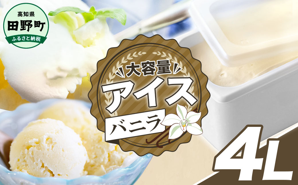 【四国一小さなまちのアイス屋さん】バニラ アイスクリーム 大容量 アイス 4000ml 4L 業務用 4リットル デザート スイーツ お菓子 アイス ミルク 大容量 いっぱい 松崎冷菓 取り寄せ お取り寄せ