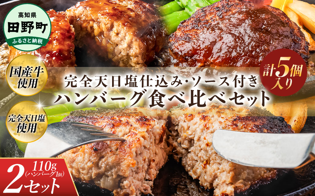 食べ比べ！完全天日塩仕込みハンバーグ3種各2個セット 田野屋青蜂 白鯆 完全天日塩 特製デミグラス 黄金しょうがソース付き 肉 お肉 おかず 惣菜 ジューシー おいしい 洋食 お取り寄せ 冷凍 配送 高知県 田野町
