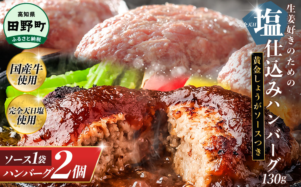 塩仕込みハンバーグ 2個入り 黄金しょうがソース付 1袋 美鮮豚 びせんとん 生姜 田野屋青蜂 白鯆 完全天日塩 肉 お肉 国産牛 四万十ポーク おかず 惣菜 ジューシー おいしい 洋食 お取り寄せ 冷凍 配送 高知県 田野町